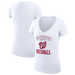 Washington Nationals G-III 4Her by Carl Banks Women's Super-Slim Fit Lightweight Team Logo Graphic V-Neck T-Shirt - White T-shirts
