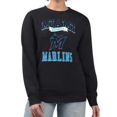 Miami Marlins G-III 4Her by Carl Banks Women's Team Logo Graphic Tri-Blend Fleece Pullover Sweatshirt - Black Pullover