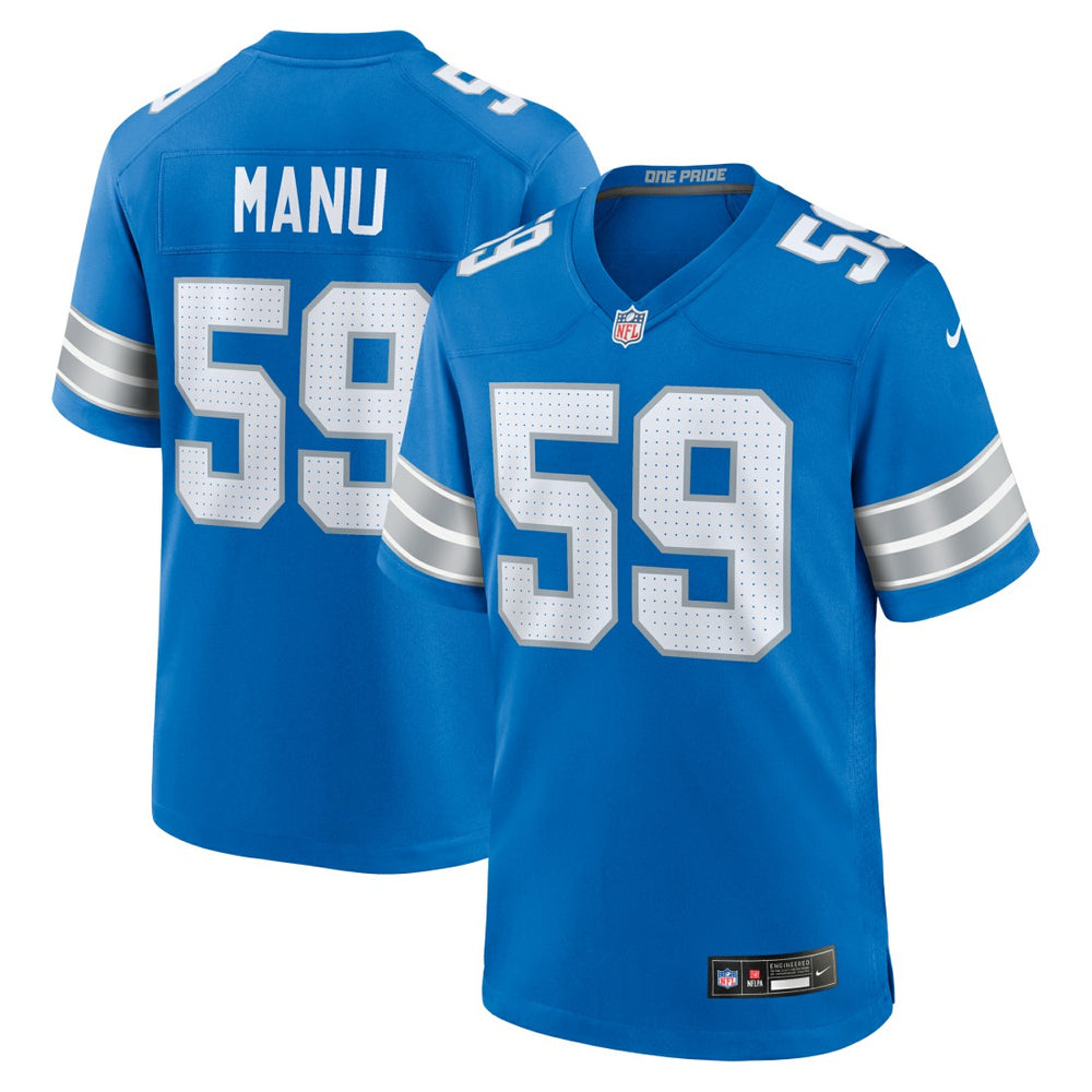 NFL Giovanni Manu Detroit Lions Team Game Jersey - Blue