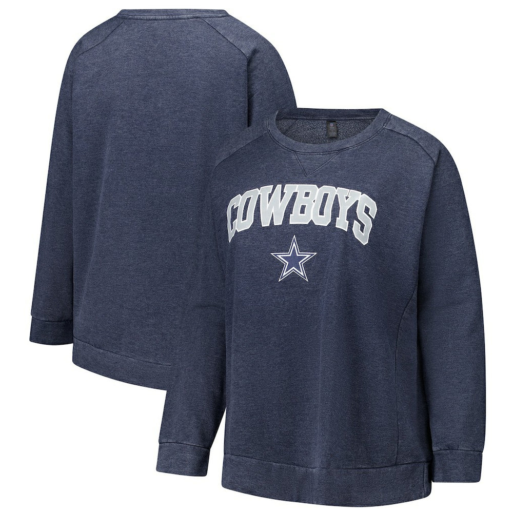 Dallas Cowboys Profile Women's Plus Size Acid Wash Raglan Sweatshirt Navy