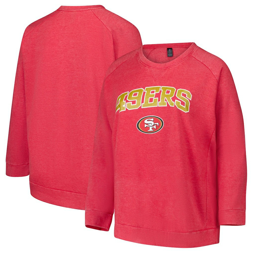 San Francisco 49ers Profile Women's Plus Size Acid Wash Raglan Sweatshirt Red