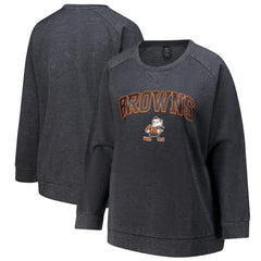 Cleveland Browns Profile Women's Plus Size Acid Wash Raglan Sweatshirt Charcoal