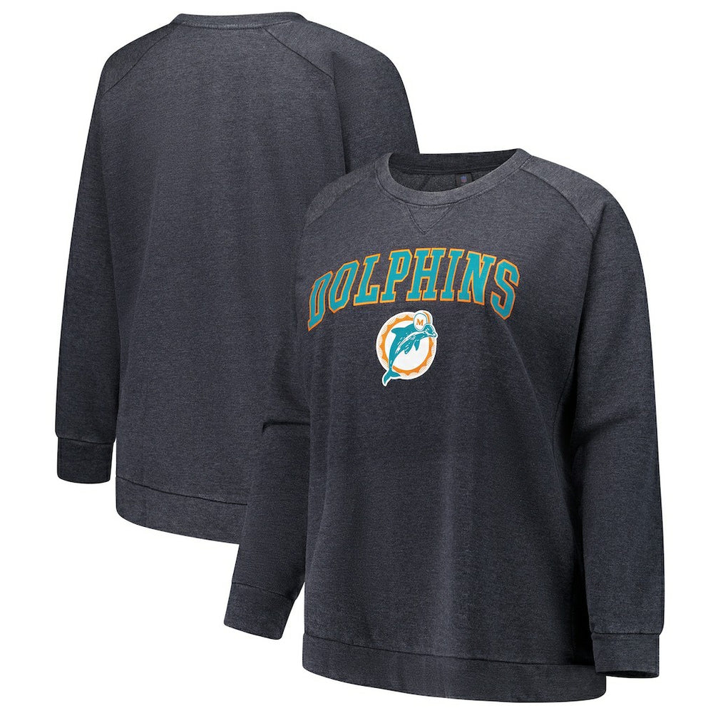 Miami Dolphins Profile Women's Plus Size Acid Wash Raglan Sweatshirt Charcoal