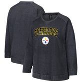 Pittsburgh Steelers Profile Women's Plus Size Acid Wash Raglan Sweatshirt Charcoal