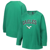 Philadelphia Eagles Profile Women's Plus Size Acid Wash Raglan Sweatshirt Kelly Green