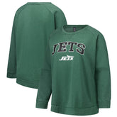 New York Jets Profile Women's Plus Size Acid Wash Raglan Sweatshirt Heather Green