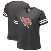 Arizona Cardinals Women's Plus Size Logo Striped Raglan Notch Neck T-Shirt Charcoal