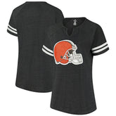 Cleveland Browns Women's Plus Size Logo Striped Raglan Notch Neck T-Shirt Charcoal