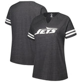 New York Jets Women's Plus Size Logo Striped Raglan Notch Neck T-Shirt Charcoal