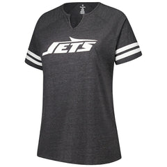 New York Jets Women's Plus Size Logo Striped Raglan Notch Neck T-Shirt Charcoal