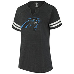 Carolina Panthers Women's Plus Size Logo Striped Raglan Notch Neck T-Shirt Black
