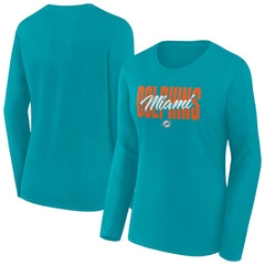 Miami Dolphins Women's Long Sleeve Scoop Neck T-Shirt Aqua