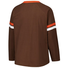 Cleveland Browns Women's Plus Size Won & Done Lace-Up V-Neck Long Sleeve T-Shirt Brown
