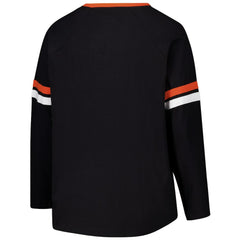 Cincinnati Bengals Women's Plus Size Won & Done Lace-Up V-Neck Long Sleeve T-Shirt Black