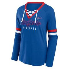 Buffalo Bills Women's Plus Size Won & Done Lace-Up V-Neck Long Sleeve T-Shirt Royal