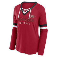 San Francisco 49ers Women's Plus Size Won & Done Lace-Up V-Neck Long Sleeve T-Shirt Scarlet
