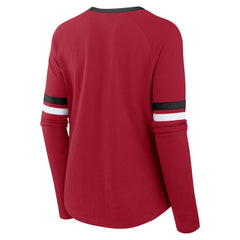 San Francisco 49ers Women's Plus Size Won & Done Lace-Up V-Neck Long Sleeve T-Shirt Scarlet