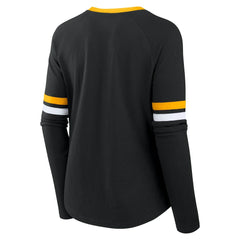 Pittsburgh Steelers Women's Plus Size Won & Done Lace-Up V-Neck Long Sleeve T-Shirt Black