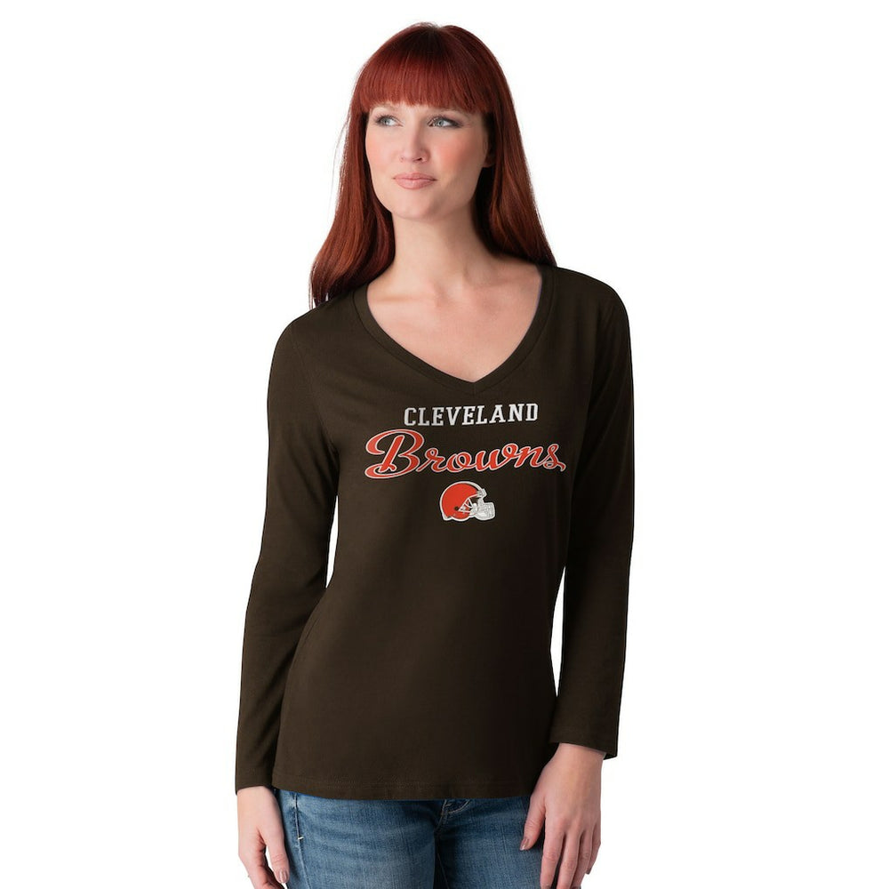 Cleveland Browns G-III 4Her by Carl Banks Women's Post Season Long Sleeve V-Neck T-Shirt Brown