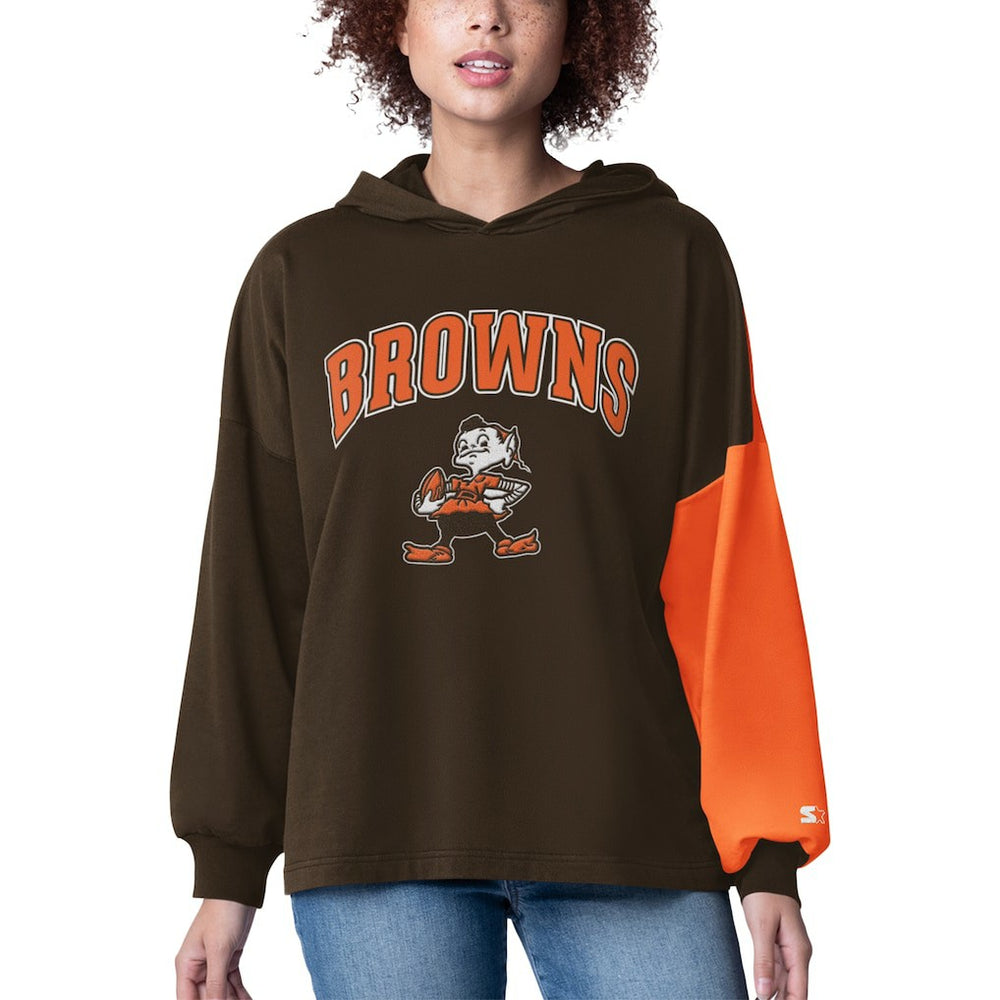 Cleveland Browns Starter Women's Power Move Long Sleeve Pullover Hoodie Brown