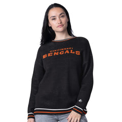 Cincinnati Bengals Starter Women's Oversized On the Ball Intarsia Knit Pullover Sweater Black