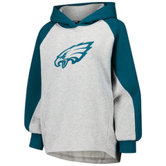 Philadelphia Eagles DKNY Sport Women's Joy Cropped Raglan Pullover Hoodie - Gray/Midnight Green