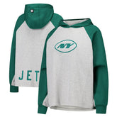New York Jets DKNY Sport Women's Joy Cropped Raglan Pullover Hoodie - Gray/Green