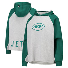 New York Jets DKNY Sport Women's Joy Cropped Raglan Pullover Hoodie - Gray/Green