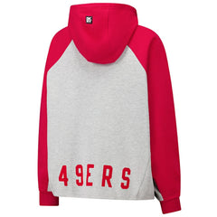 San Francisco 49ers DKNY Sport Women's Joy Cropped Raglan Pullover Hoodie - Gray/Scarlet