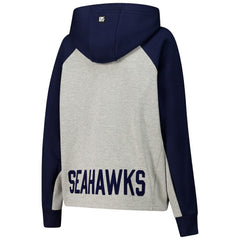 Seattle Seahawks DKNY Sport Women's Joy Cropped Raglan Pullover Hoodie - Gray/College Navy