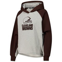Cleveland Browns DKNY Sport Women's Joy Cropped Raglan Pullover Hoodie - Gray/Brown