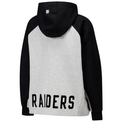 Las Vegas Raiders DKNY Sport Women's Joy Cropped Raglan Pullover Hoodie - Gray/Black