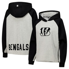 Cincinnati Bengals DKNY Sport Women's Joy Cropped Raglan Pullover Hoodie - Gray/Black