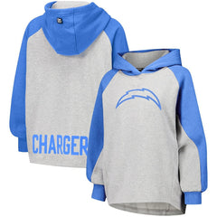 Los Angeles Chargers DKNY Sport Women's Joy Cropped Raglan Pullover Hoodie - Gray/Powder Blue