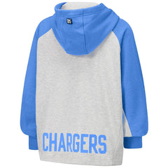 Los Angeles Chargers DKNY Sport Women's Joy Cropped Raglan Pullover Hoodie - Gray/Powder Blue