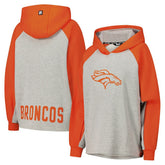 Denver Broncos DKNY Sport Women's Joy Cropped Raglan Pullover Hoodie - Gray/Orange