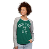 New York Jets G-III 4Her by Carl Banks Women's Waffle Knit Raglan Long Sleeve T-Shirt Green/Heather Gray