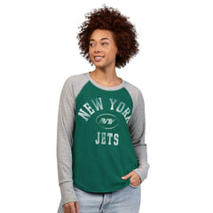 New York Jets G-III 4Her by Carl Banks Women's Waffle Knit Raglan Long Sleeve T-Shirt Green/Heather Gray
