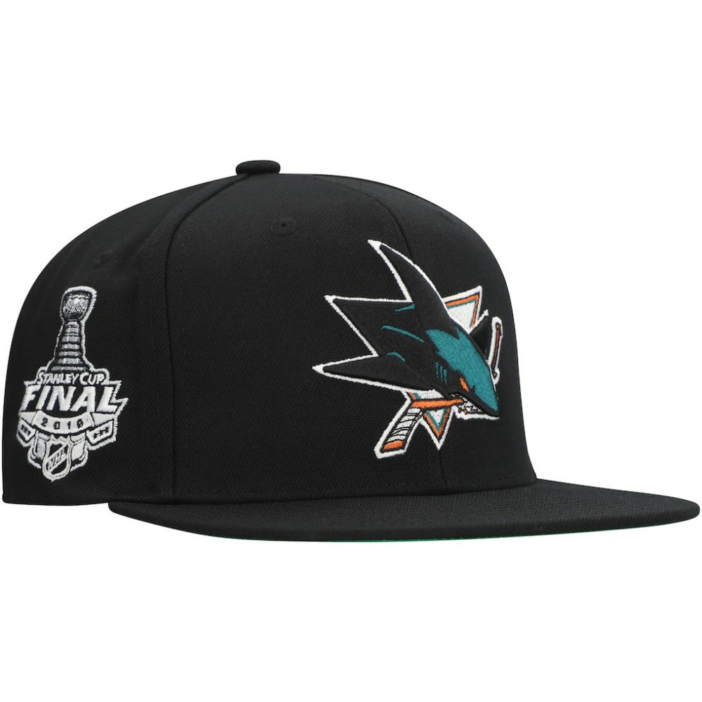 NHL San Jose Sharks Mitchell & Ness Core Top Spot Snapback Hat - Black