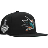 NHL San Jose Sharks Mitchell & Ness Core Top Spot Snapback Hat - Black