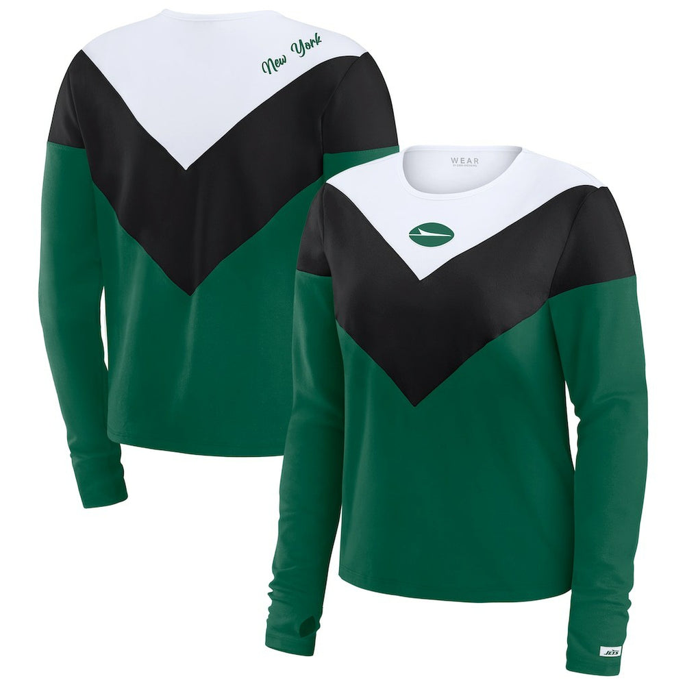 New York Jets WEAR by Erin Andrews Women's Chevron Tri-Blend Long Sleeve T-Shirt Green/Black