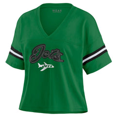 New York Jets WEAR by Erin Andrews Women's Color Block Boxy V-Neck T-Shirt Kelly Green