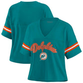 Miami Dolphins WEAR by Erin Andrews Women's Plus Size Color Block Boxy V-Neck T-Shirt Aqua