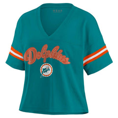 Miami Dolphins WEAR by Erin Andrews Women's Plus Size Color Block Boxy V-Neck T-Shirt Aqua