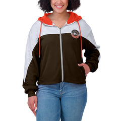 Cleveland Browns WEAR by Erin Andrews Women's Plus Size Color Block Full-Zip Hoodie Brown