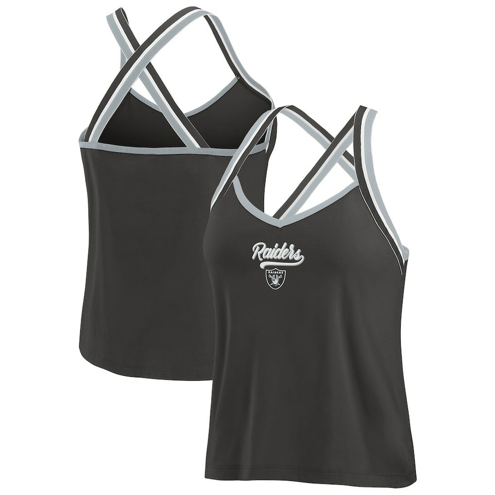 Las Vegas Raiders WEAR by Erin Andrews Women's Cross Strap Tri-Blend Tank Top Black