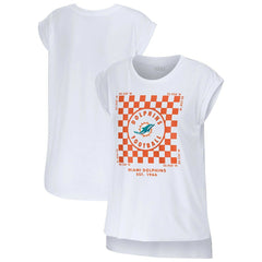 Miami Dolphins WEAR by Erin Andrews Women's Checker Muscle Tank Top White