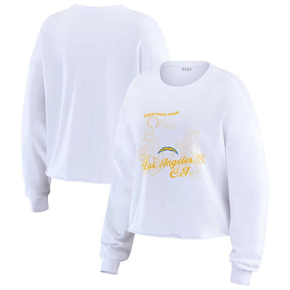 Los Angeles Chargers WEAR by Erin Andrews Women's Postcard Cropped Long Sleeve Top White
