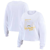 Los Angeles Chargers WEAR by Erin Andrews Women's Postcard Cropped Long Sleeve Top White