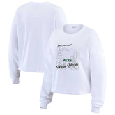 New York Jets WEAR by Erin Andrews Women's Postcard Cropped Long Sleeve Top White